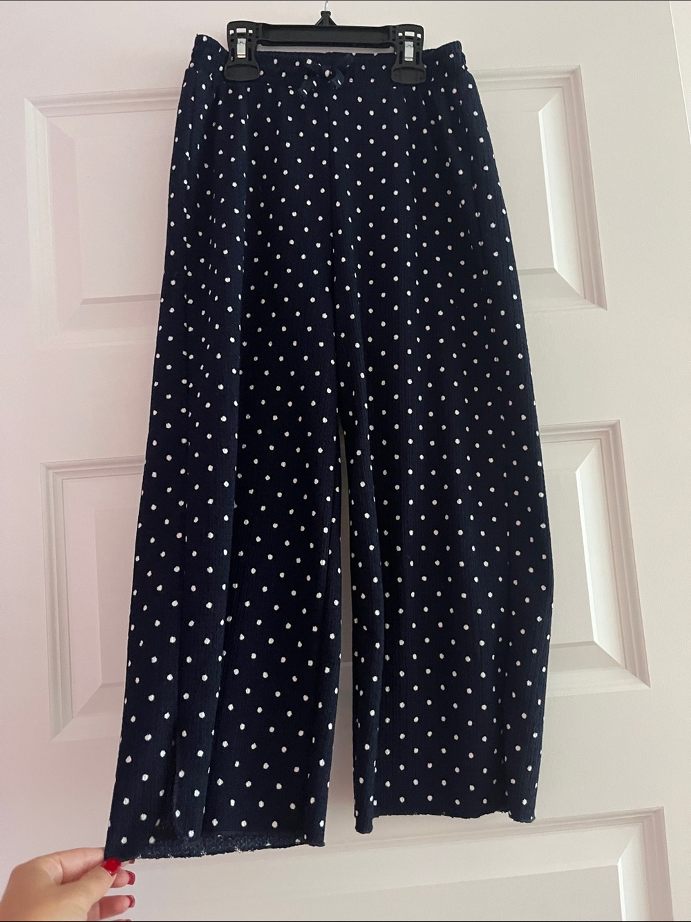 Zara Navy and White Polka Dot Wide-Leg Pants